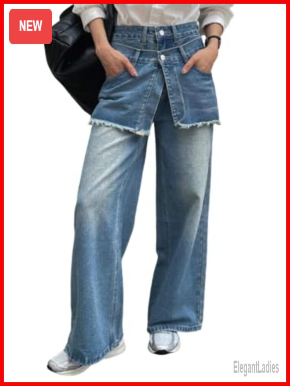 Asymmetric Wide Leg Jeans Patchwork Distressed Denim Pants